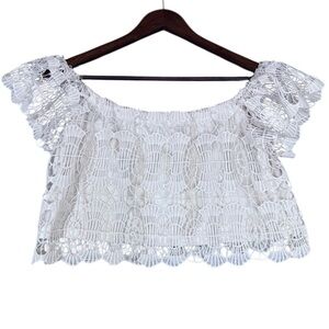 Poetry, Cream Lace, Off-Shoulder, Crop Top, Medium